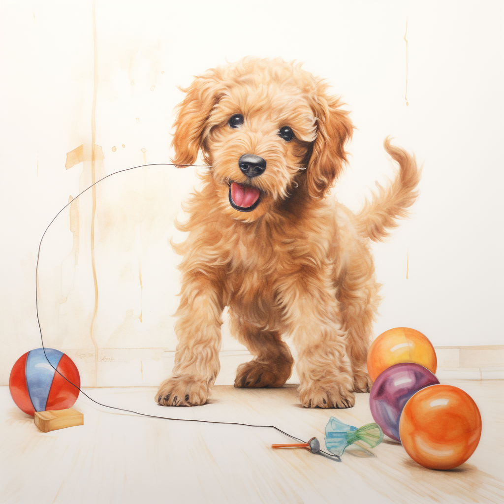 3-year-old golden doodle playing with toy