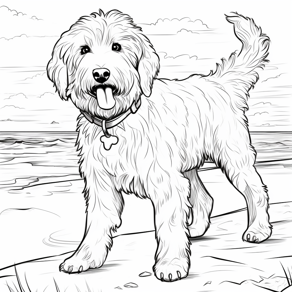 Goldendoodle birthday coloring page for kids