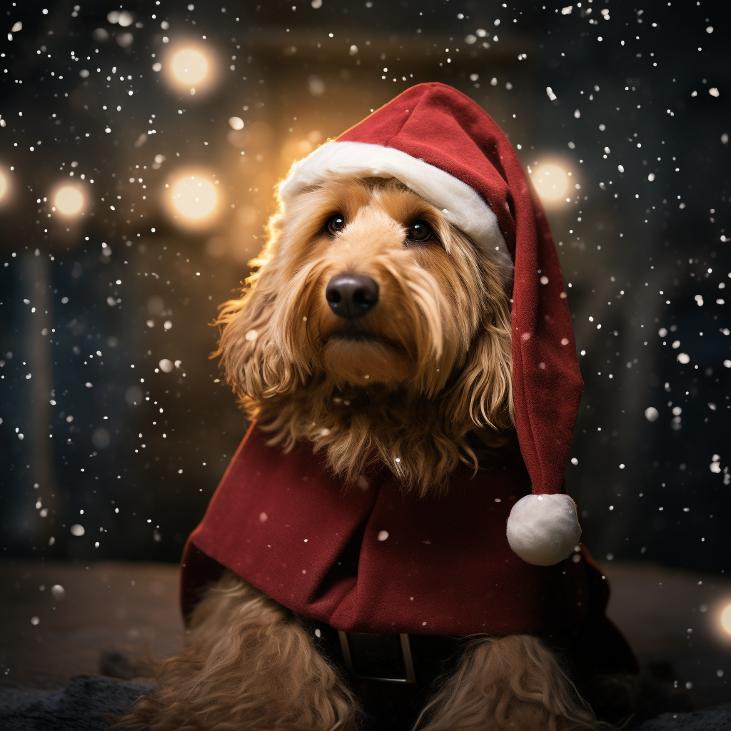 Cute goldendoodle in Star Wars Christmas costume