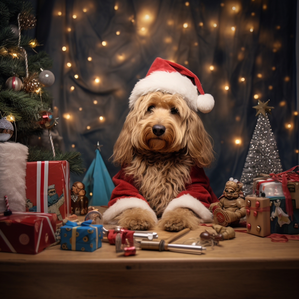 Adorable Goldendoodle in Star Wars Christmas attire