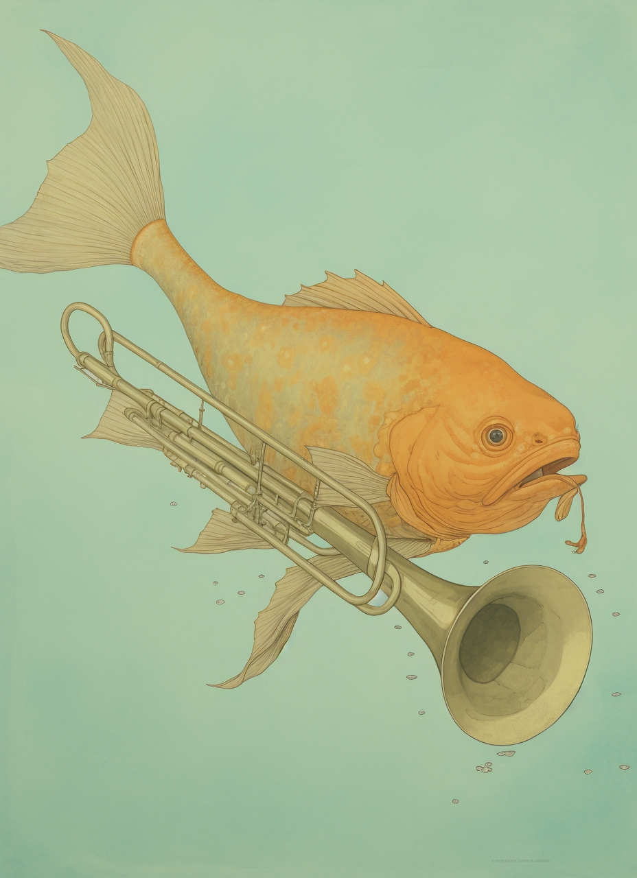 Goldfish playing tuba concept art