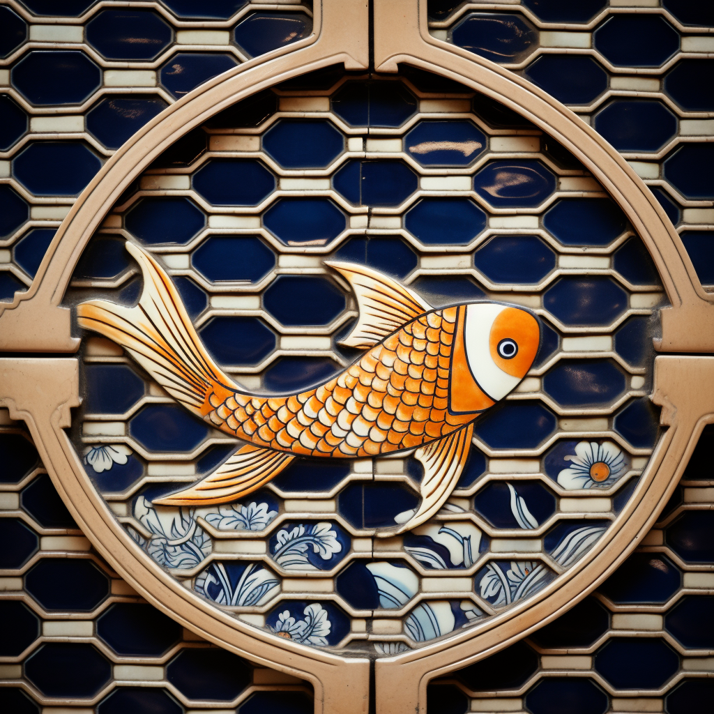 Detail of antique goldfish tilework