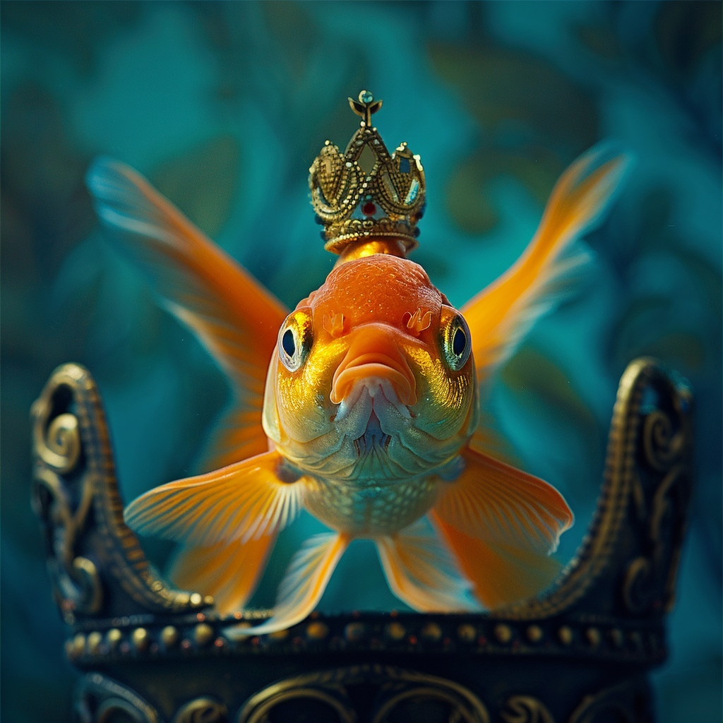 Goldfish on throne with crown