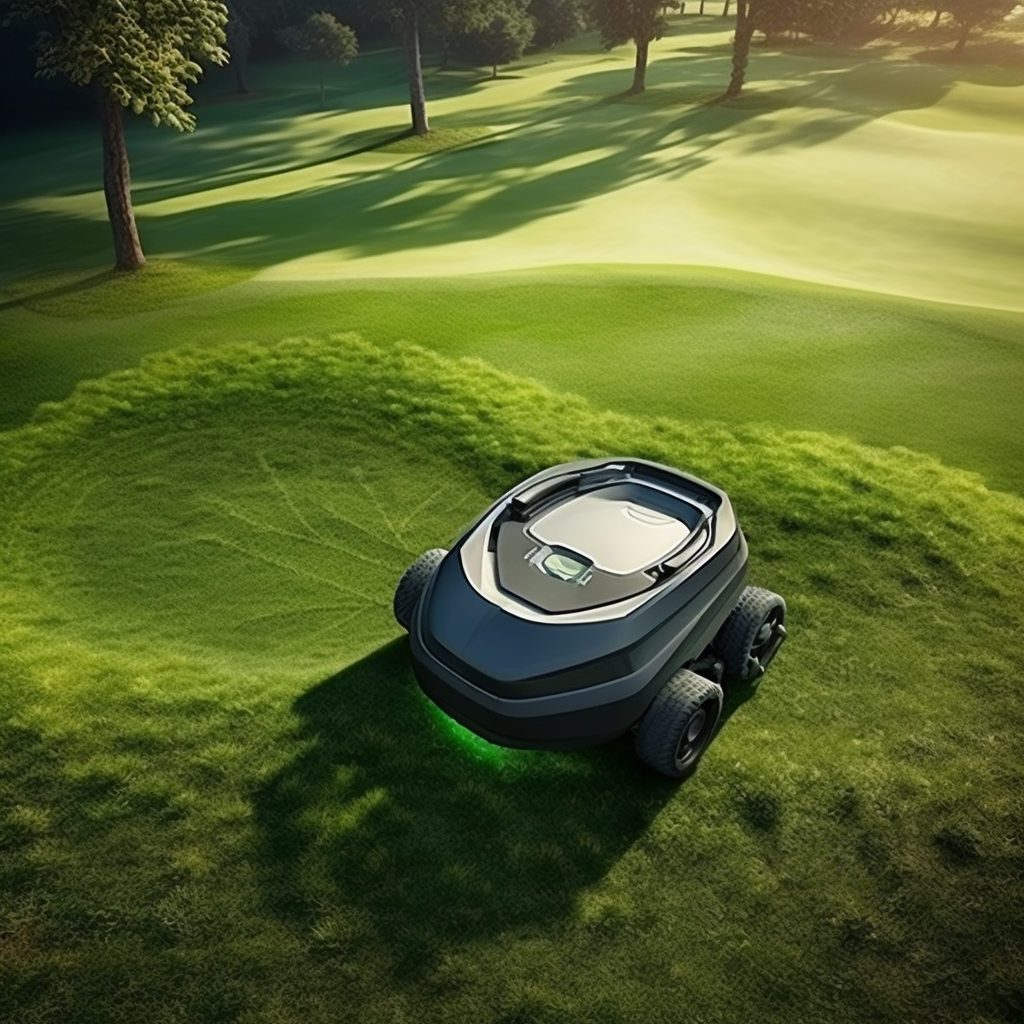 Robot performing golf course maintenance