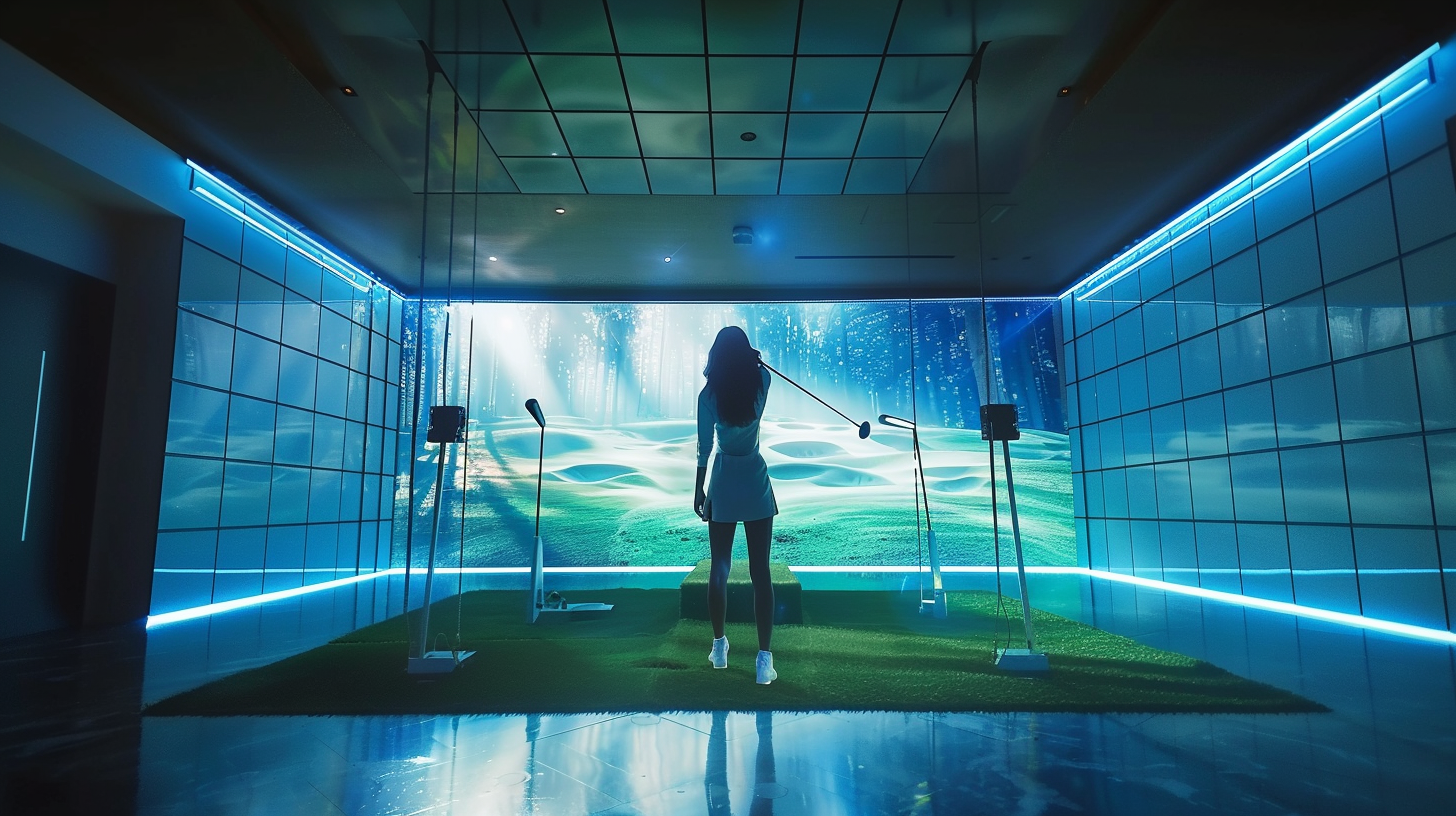 Female Golfer on Golf Simulator