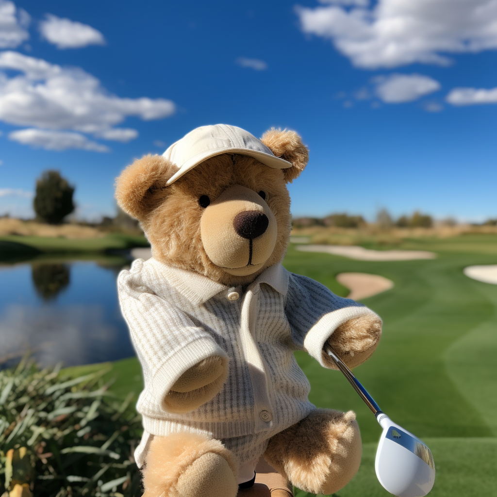 Adorable golf swing teddy bear