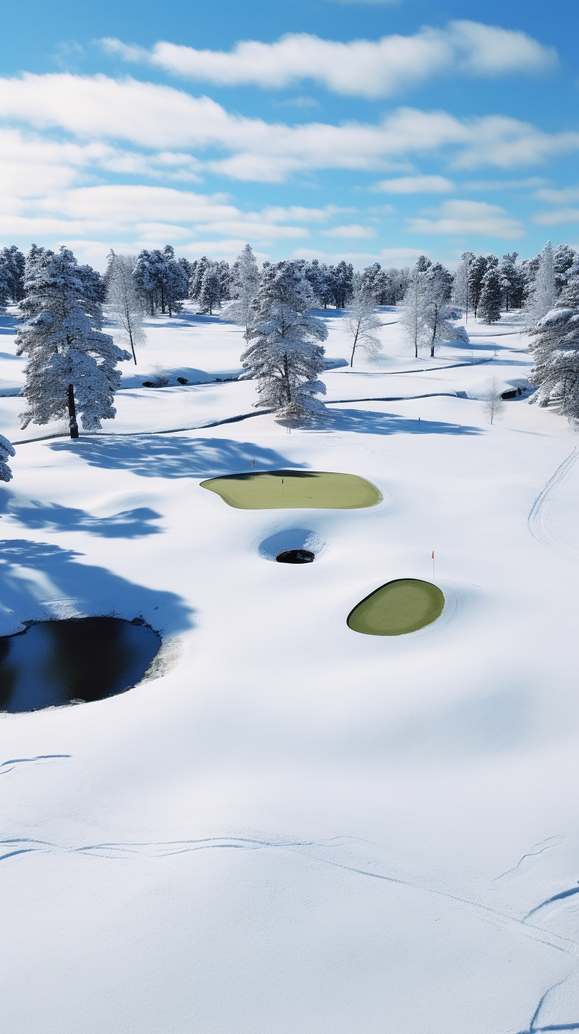 Snow-covered golf course in winter