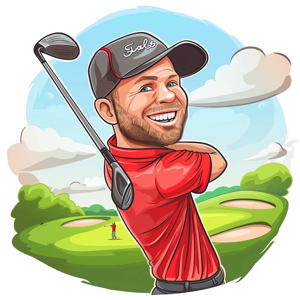 Cartoon golf player swinging club