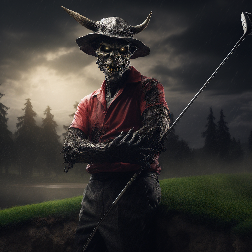 Golf-themed evil villain illustration