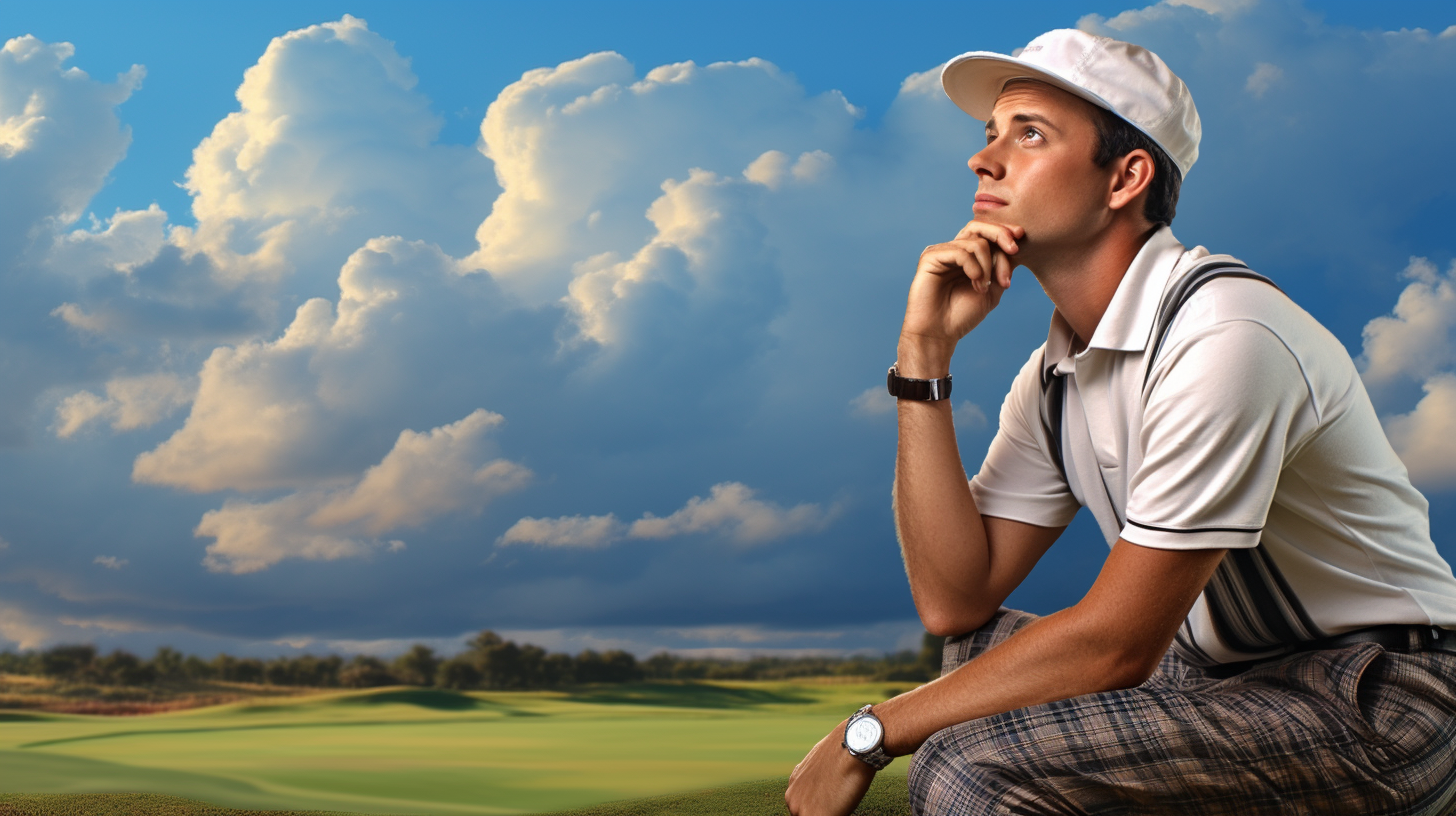 Thoughtful golfer pondering on the course