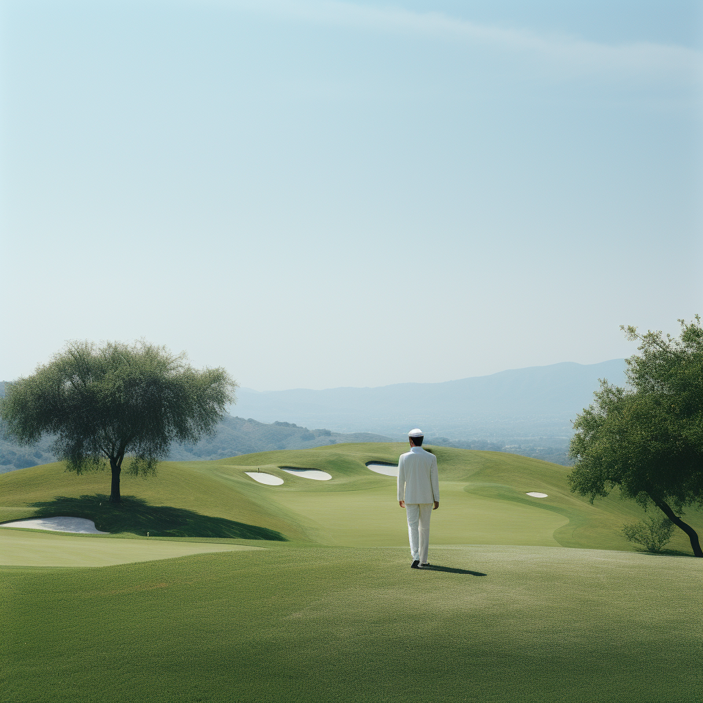 Golfer walking on Italian golf course