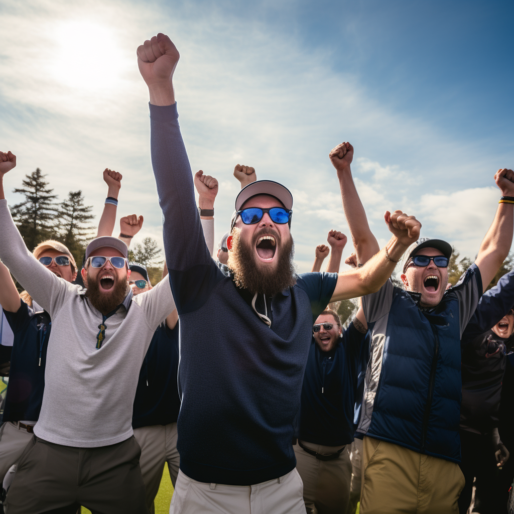 Group of Golf Fans Cheering Happily