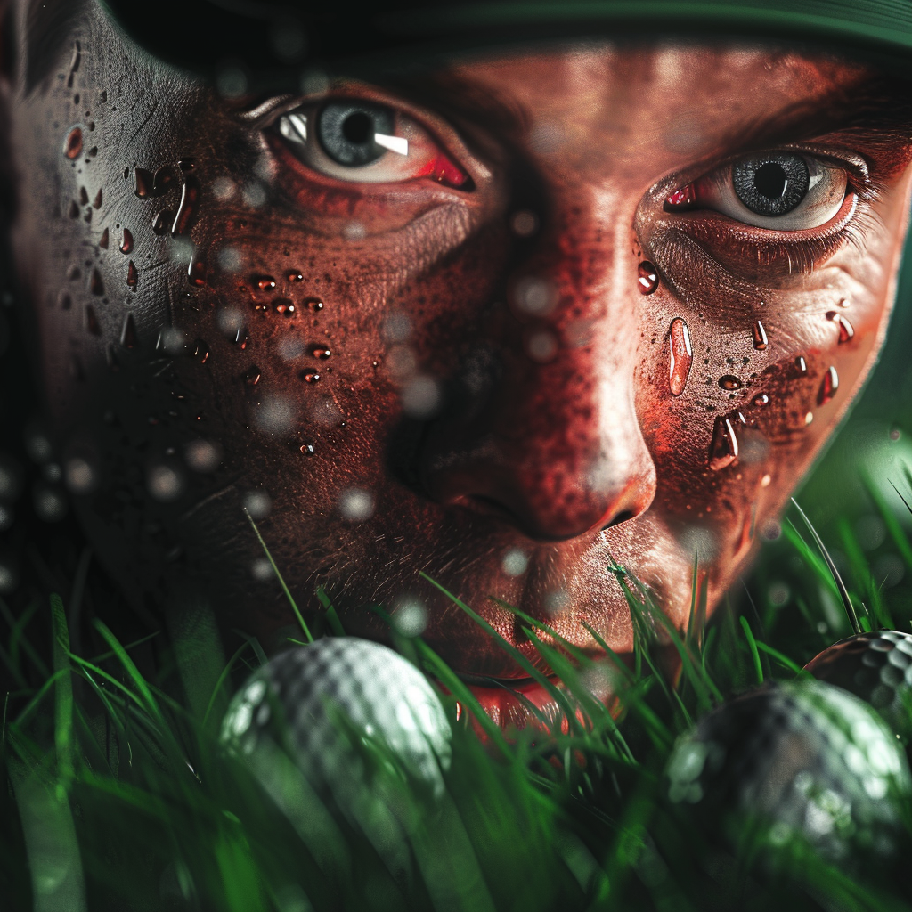 Golf player with grass and golf balls