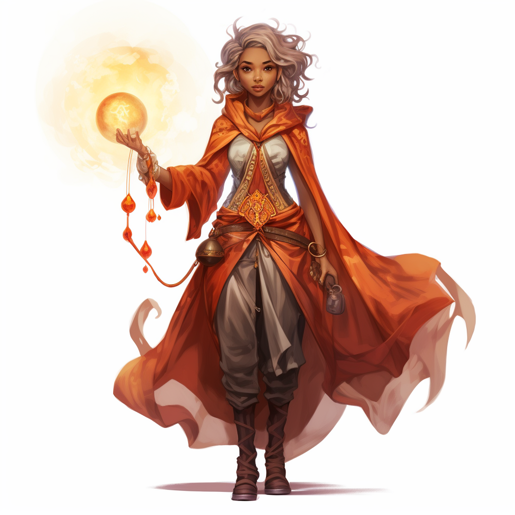 Friendly female sorcerer in fantasy drawing