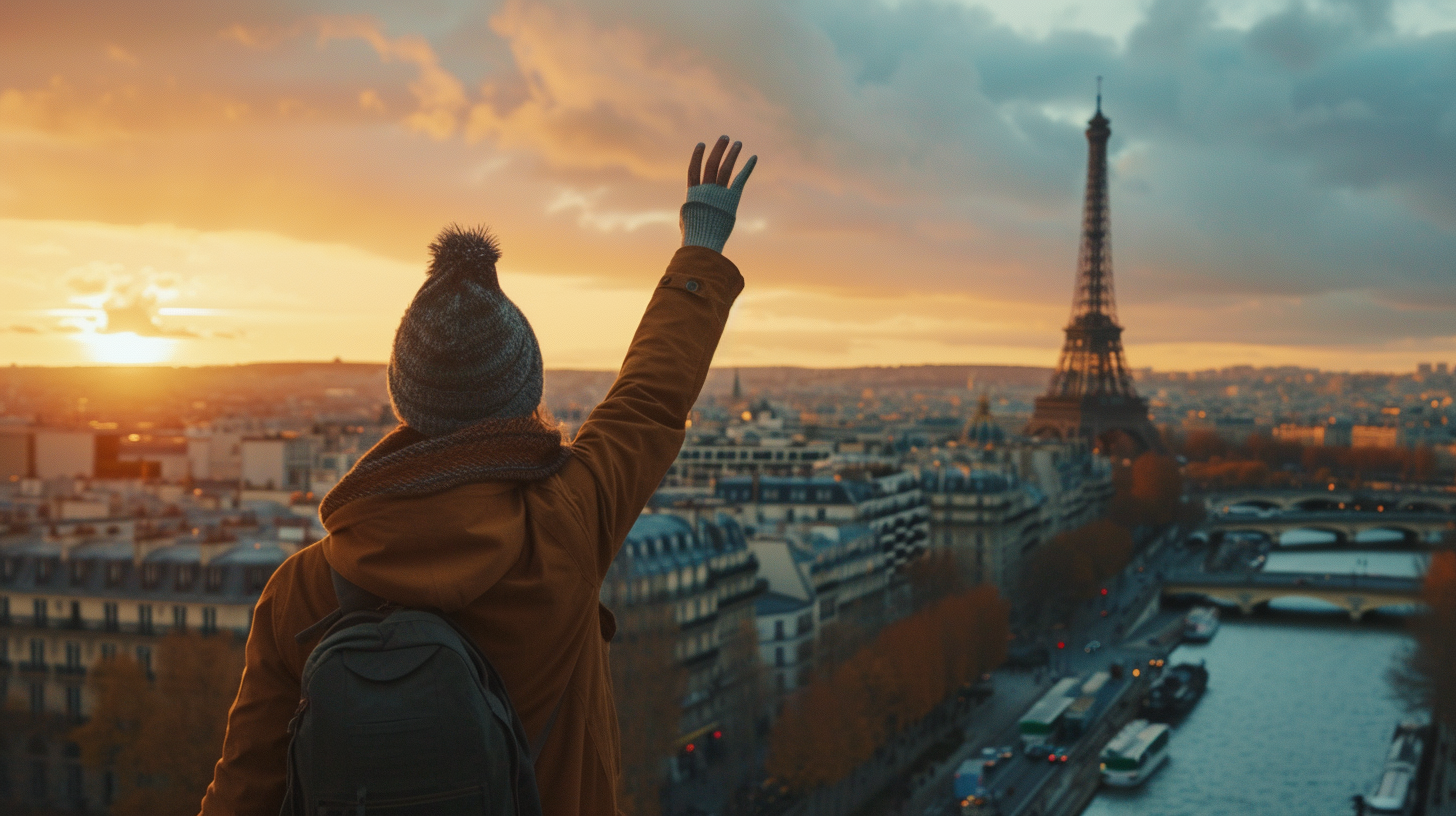 Person waving goodbye in France Paris