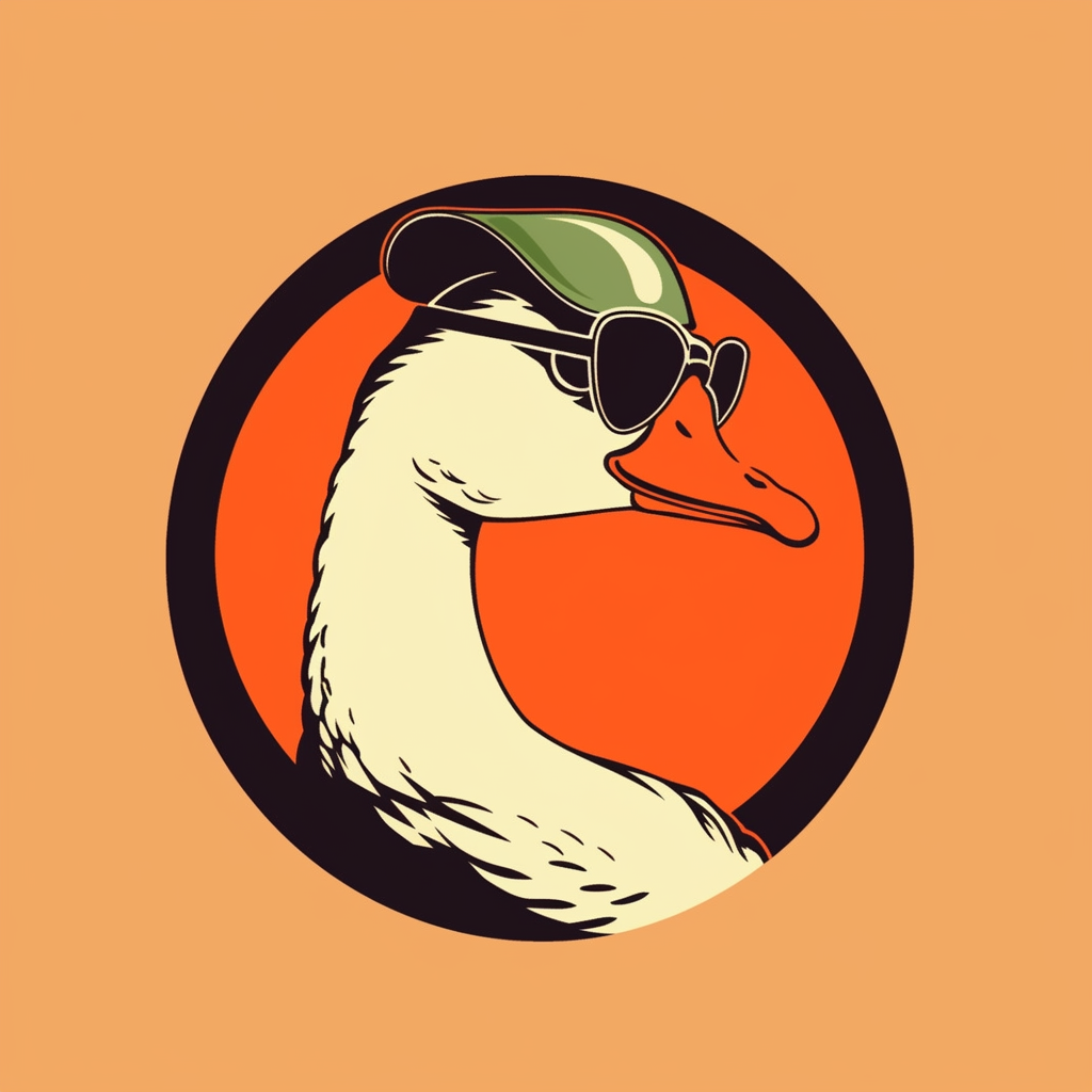 Goose wearing monocle in retro flat style