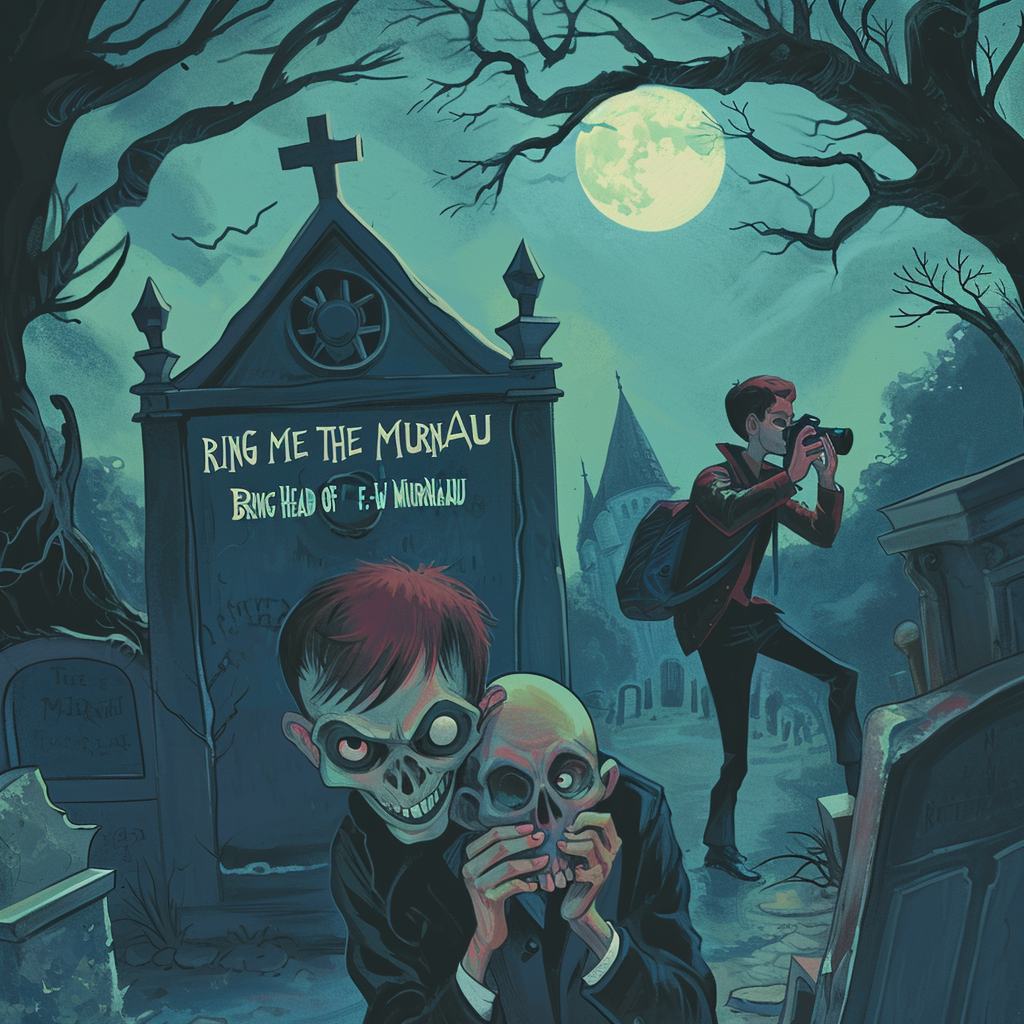 Goosebumps Book Cover - Nosferatu holding skull and hipster boy with camera