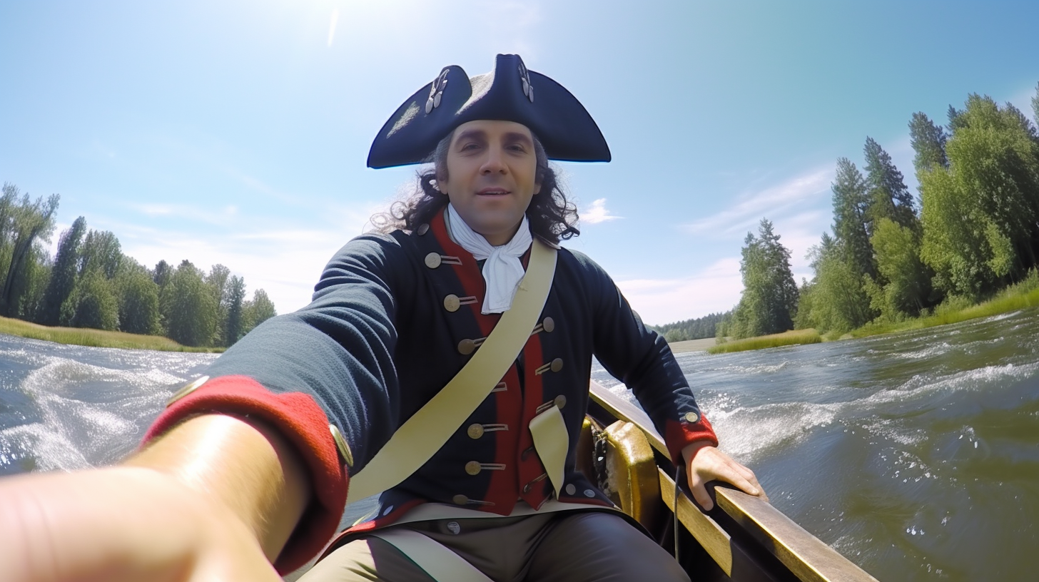 George Washington crossing the Rubicon river in a boat