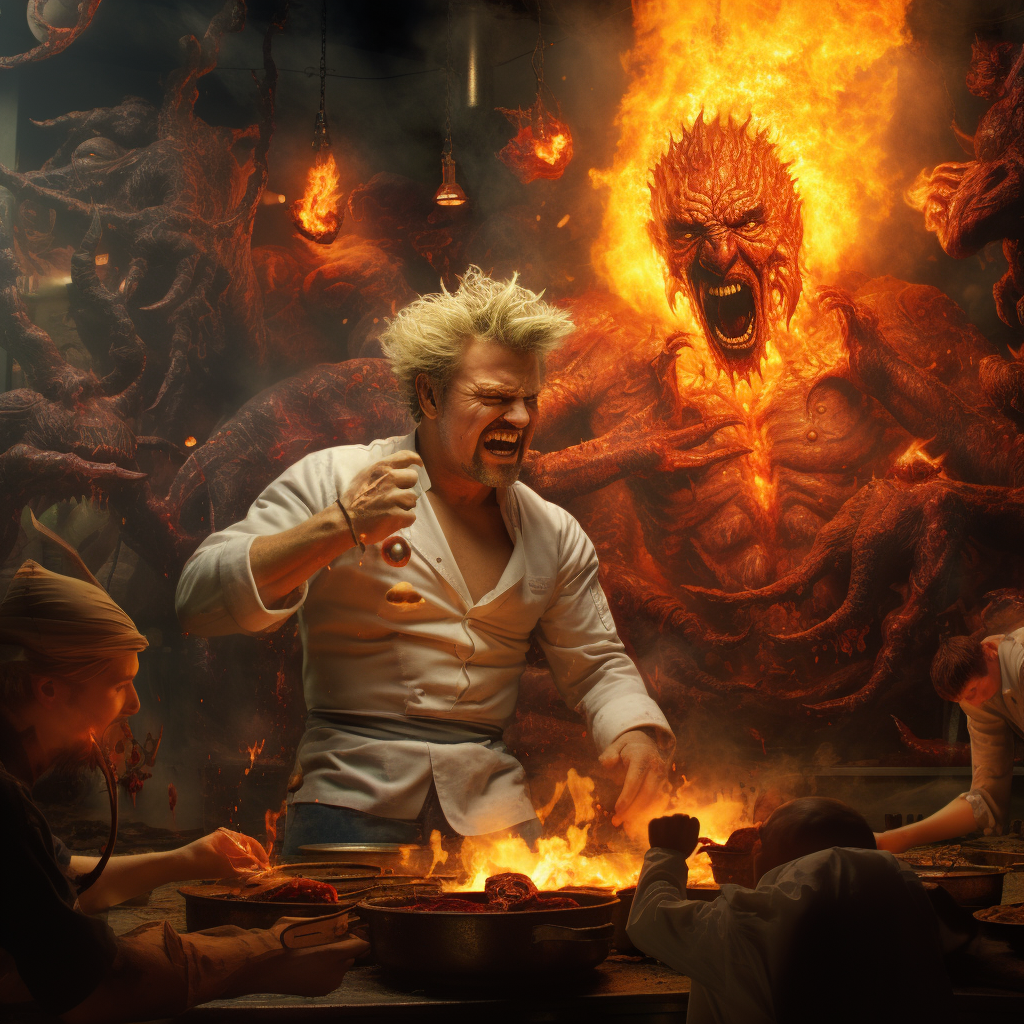 Gordan Ramsey and Guy Fieri boxing in hell