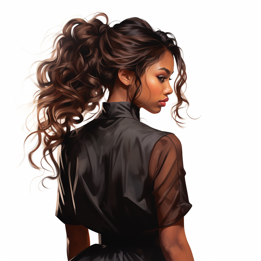 Beautiful black woman with long wavy hair illustration