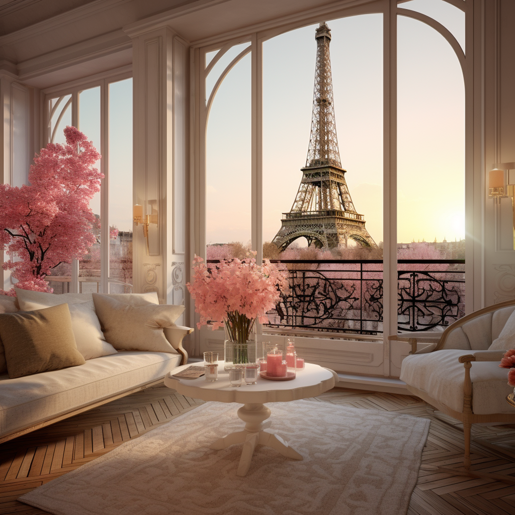 Beautiful living room in Paris with balcony