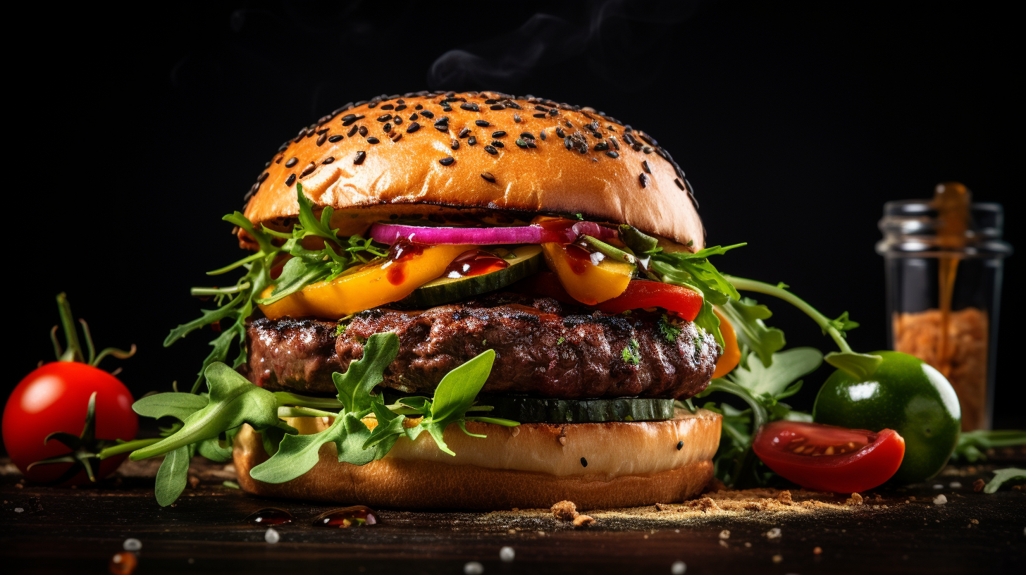 Delicious and Colorful Burger with Fresh Herbs and Vegetables