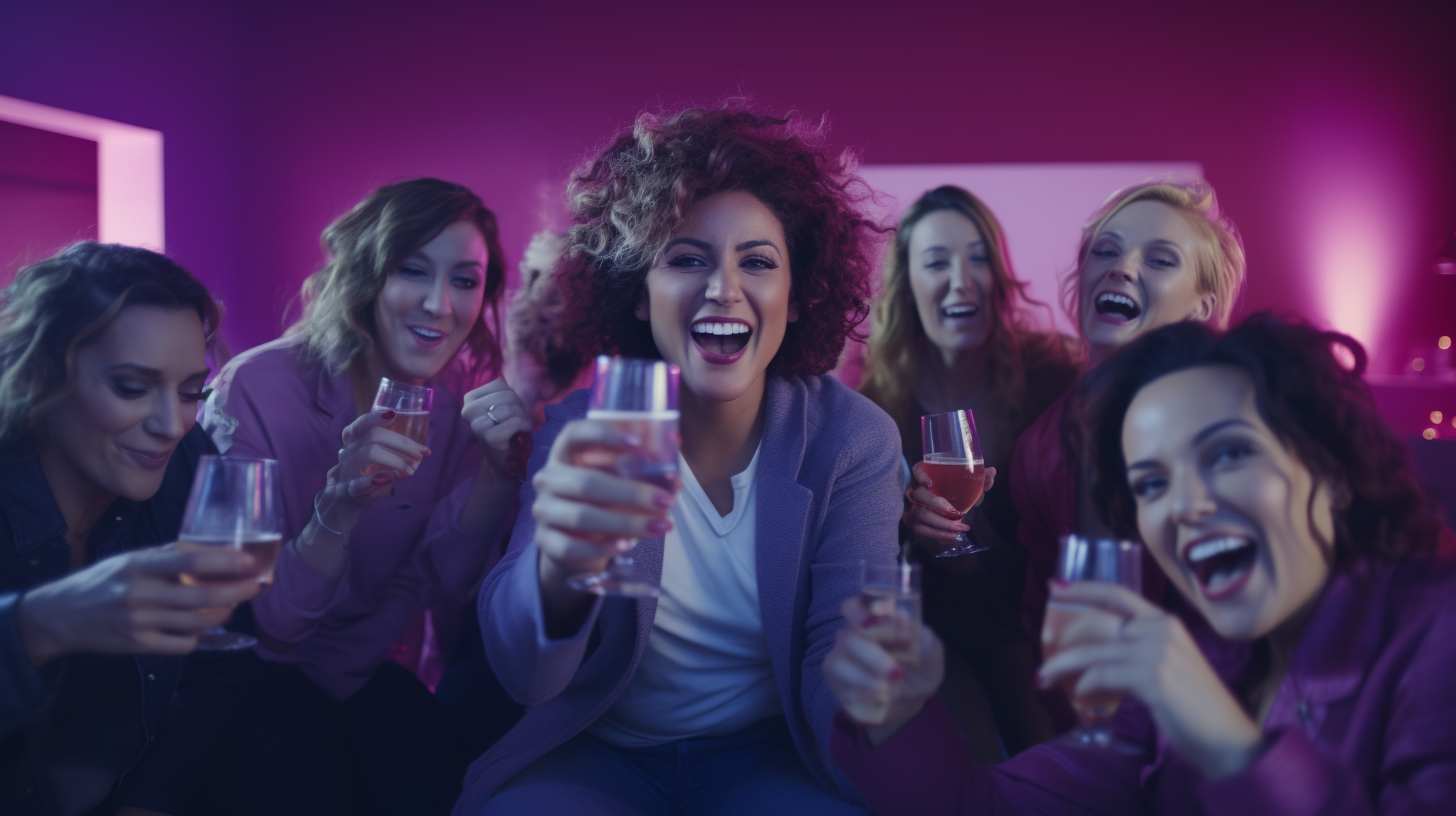 Curvaceous moms playing Xbox in videogame room