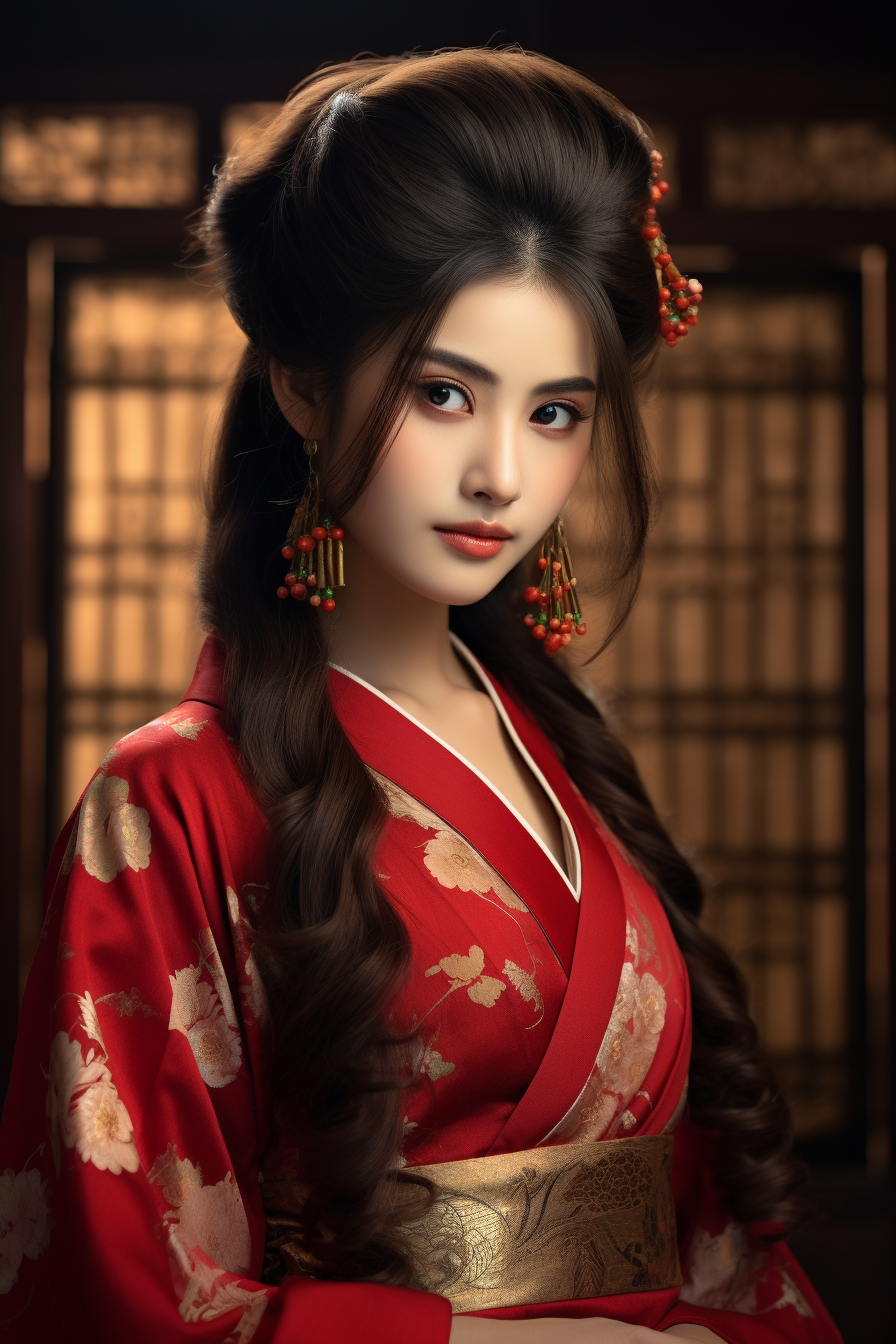 Japanese woman in stunning red kimono