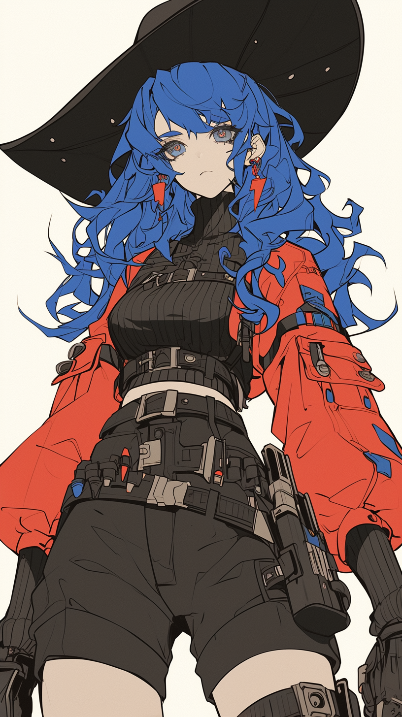 Attractive female witch hunter with colorful hair