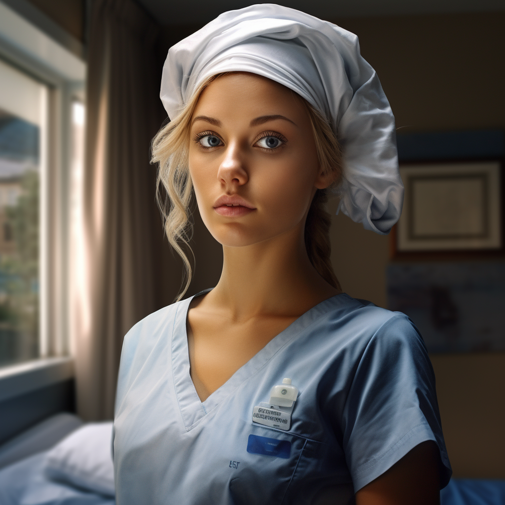 Beautiful nurse in photorealistic summer setting