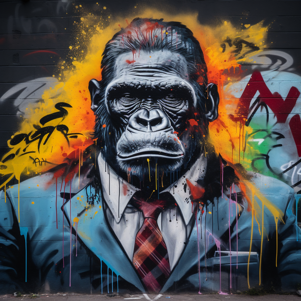 Stylish gorilla in a black suit