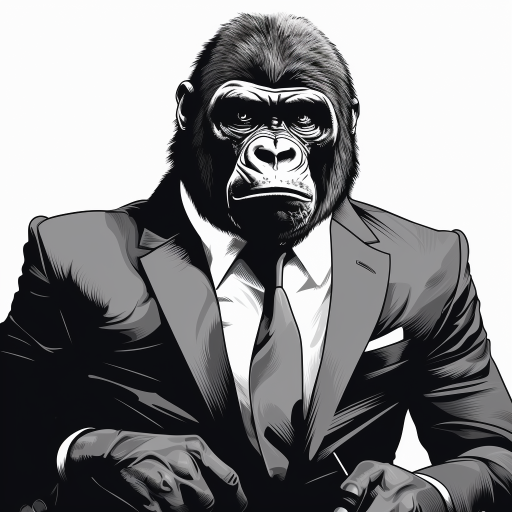 Gorilla in black suit illustration