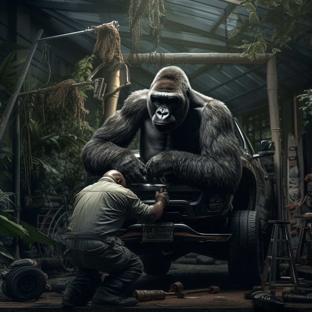 Gorilla lifting car in 4K