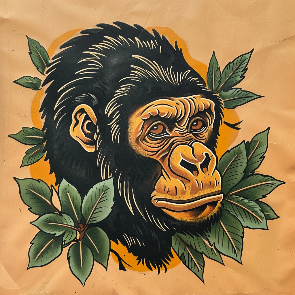 Gorilla with Sailor Jerry Tattoo Style