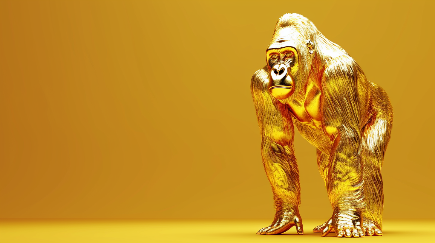 Gold Gorilla Statue on Gradient Background