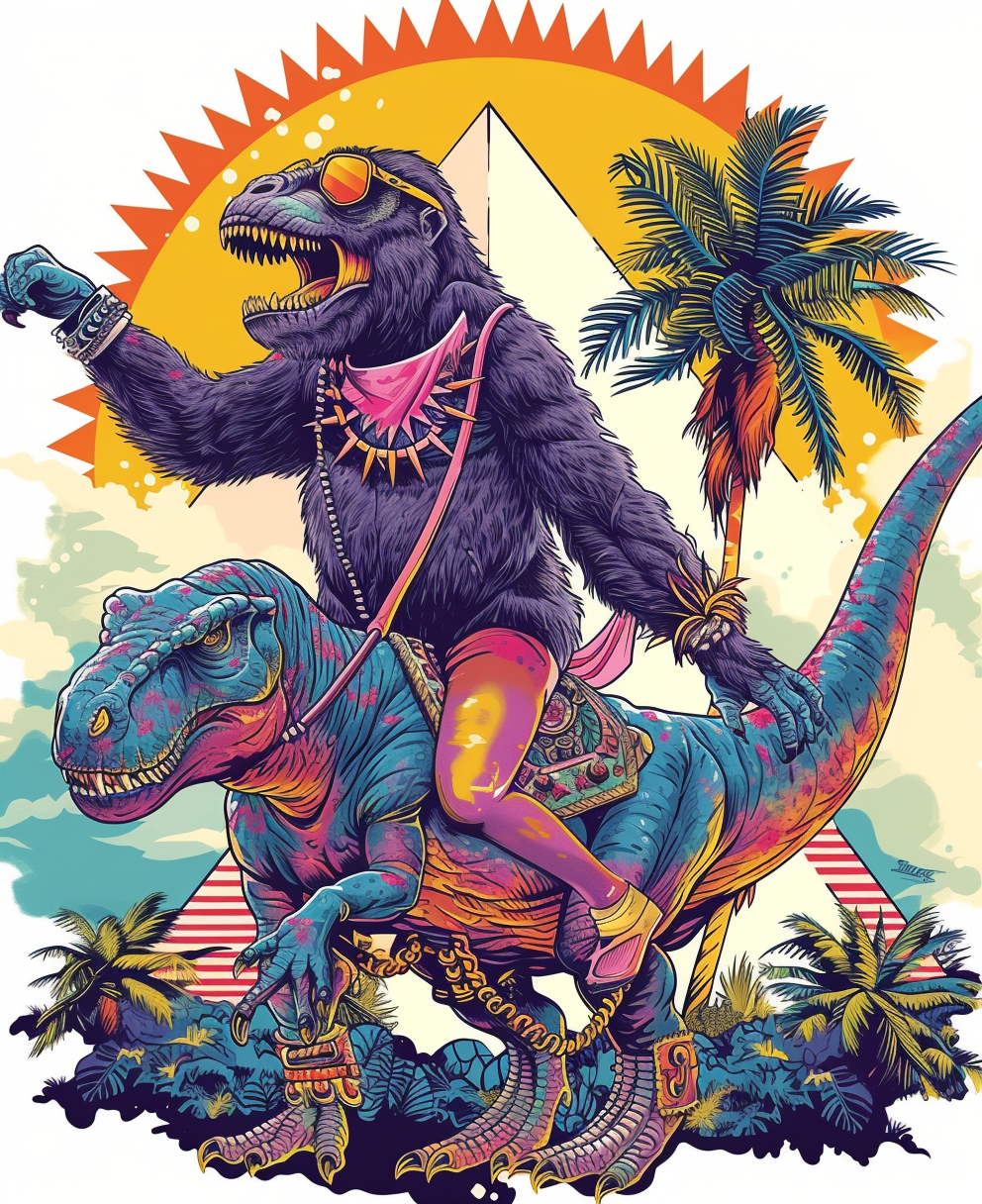 Gorilla Warrior Riding T-Rex Pop Art