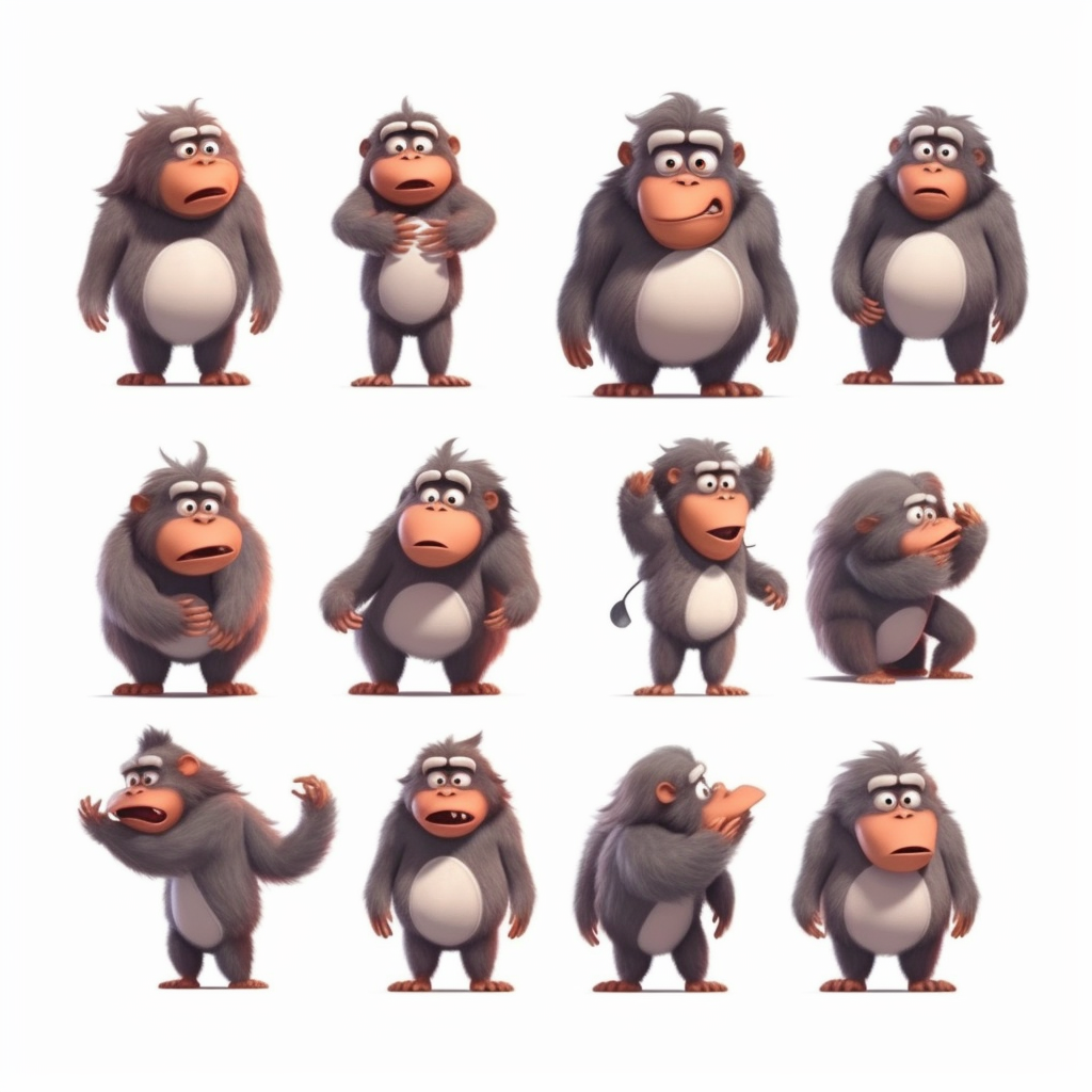 Illustration of Gorilla Female Character Expressions