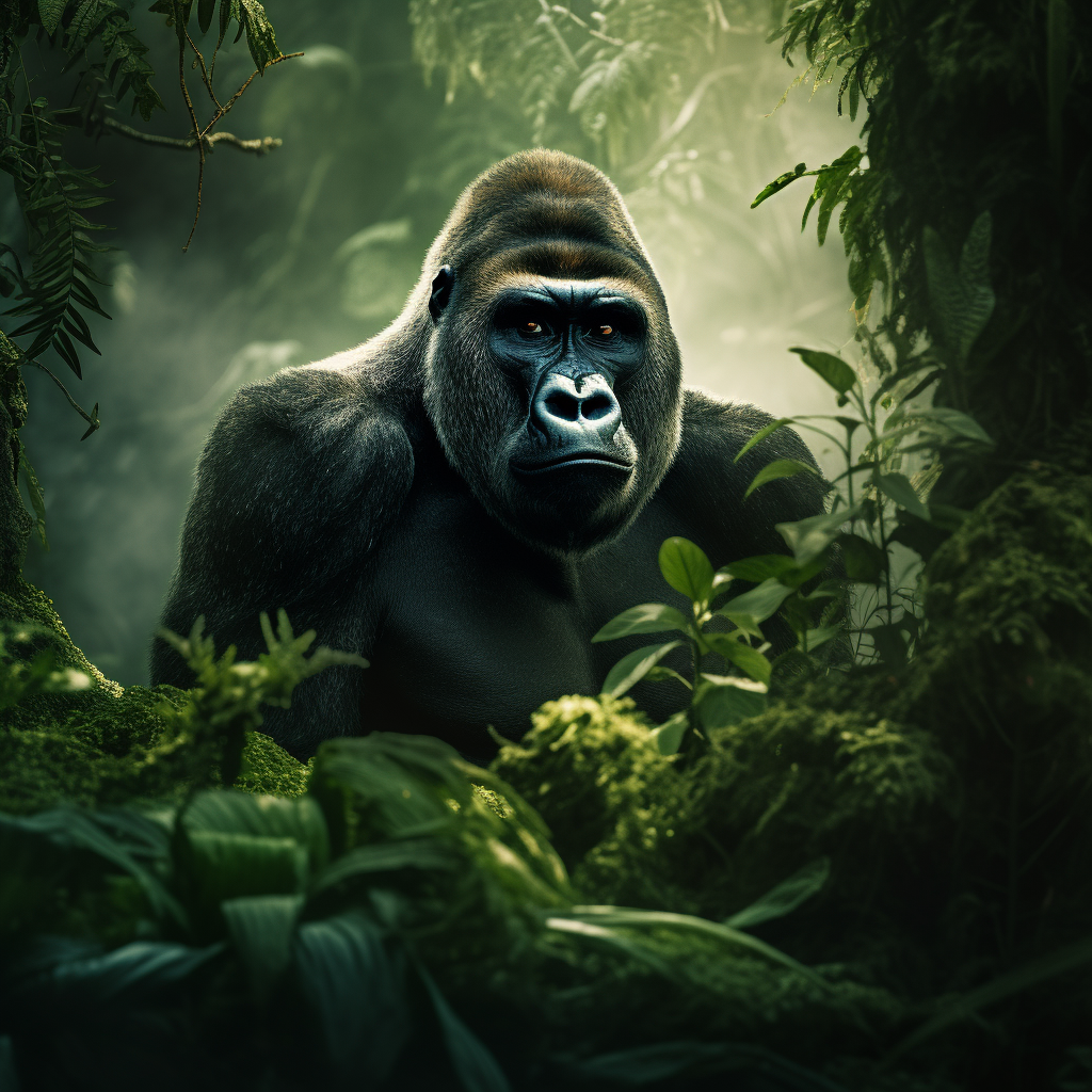 A majestic gorilla in greenery