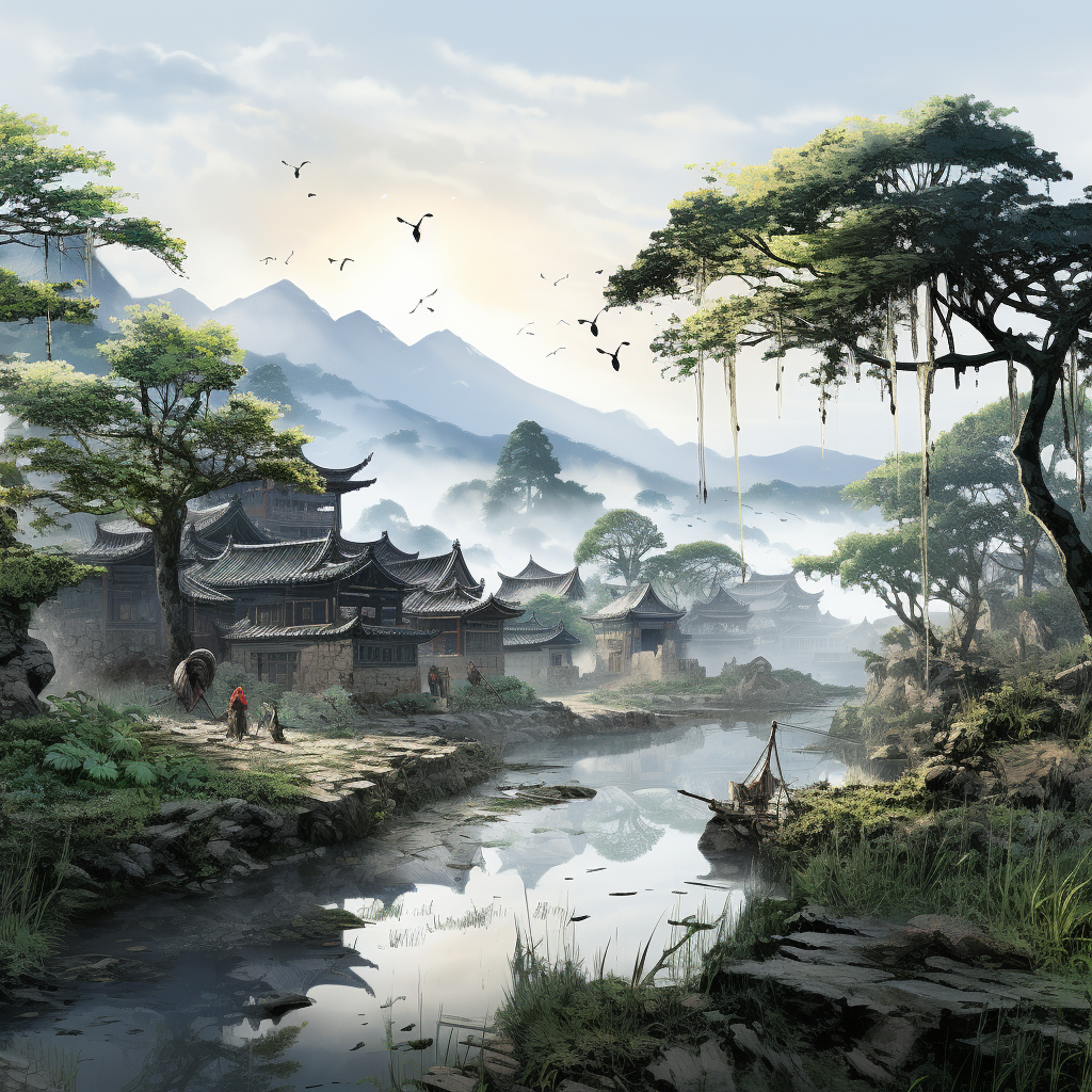 Peaceful Goryeo Dynasty village scene