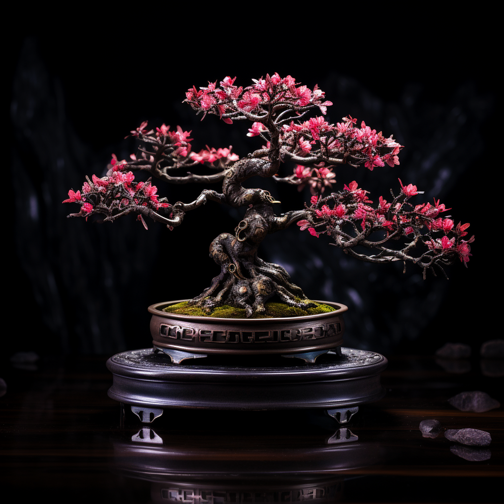 Mysterious goth bonsai tree with cinematic lighting