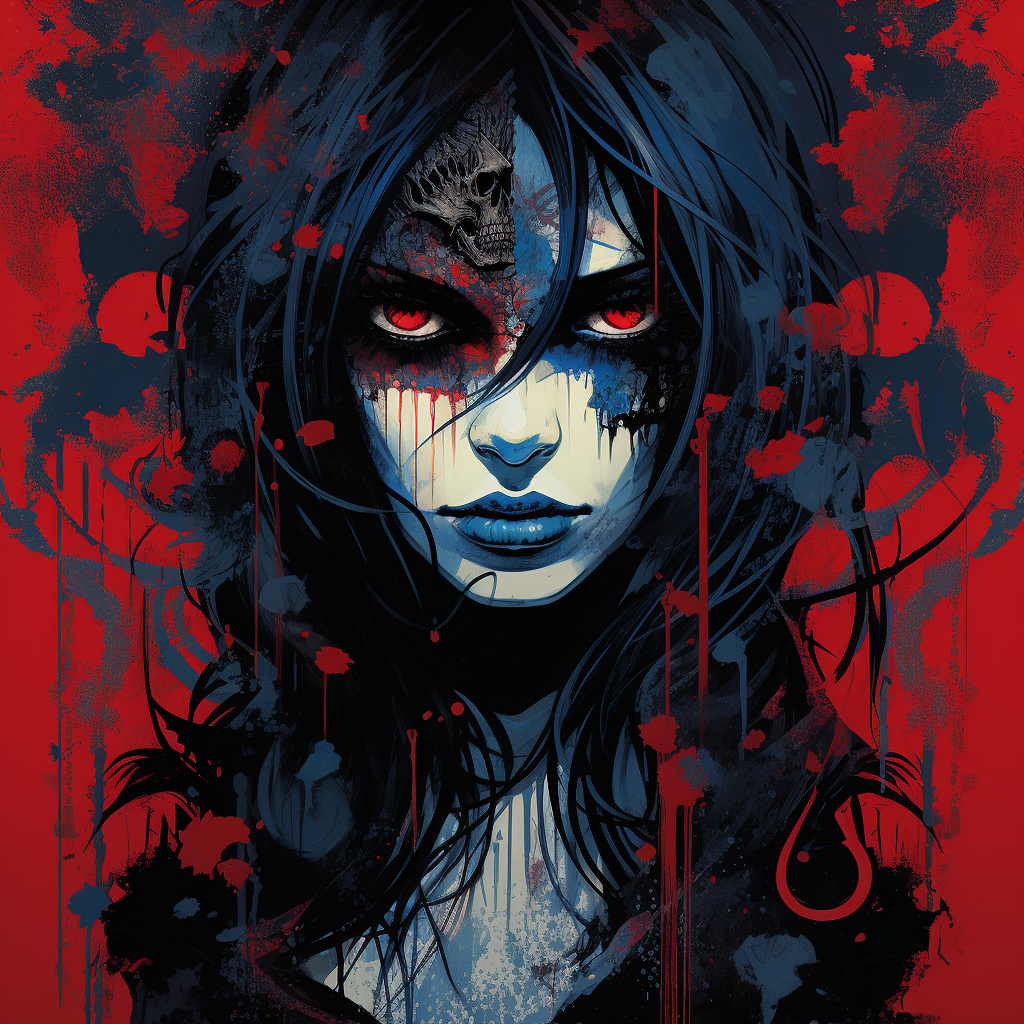 Gothic Poster Art in Red and Blue