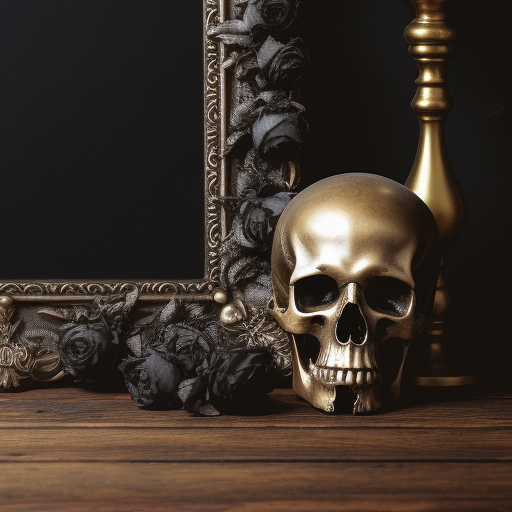 Black Gothic Baroque Frame with Skull and Roses