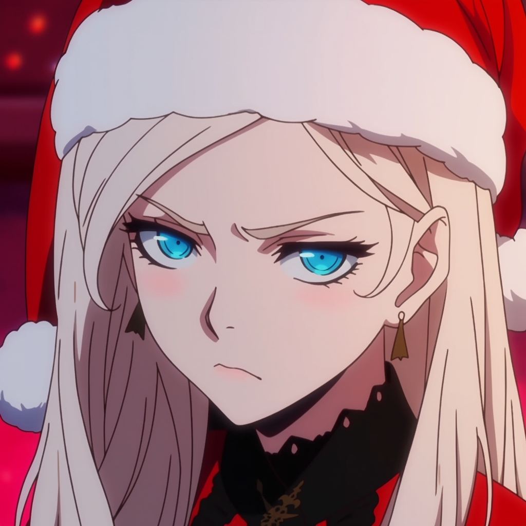 Gothic blonde woman wearing Santa hat