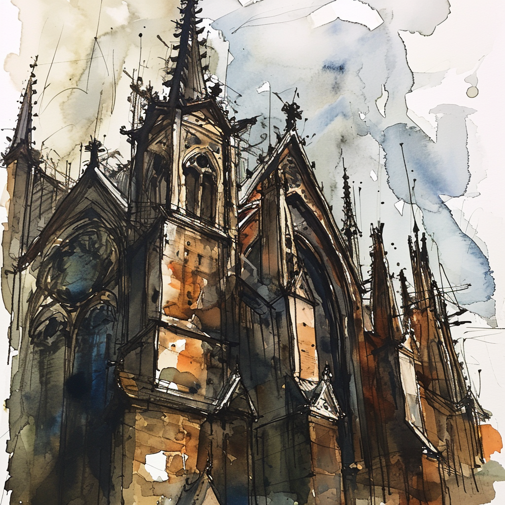 Ink sketch of a gothic cathedral