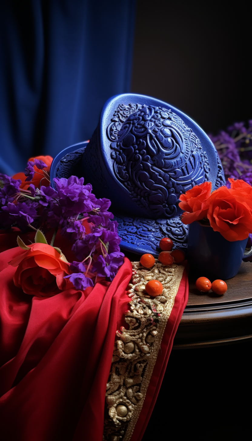 Gothic Cowboy Hat with Rope, Wilted Flowers, and Gun