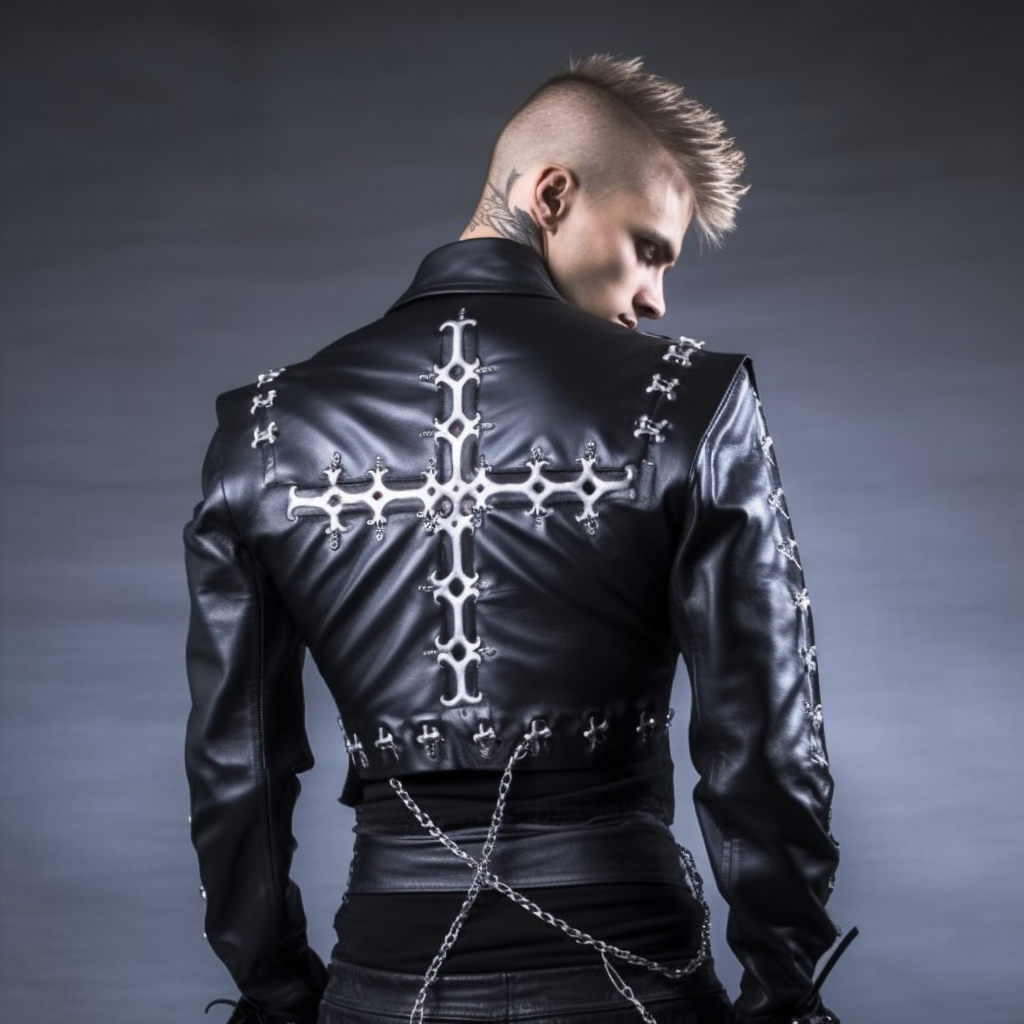 Stylish men's gothic cross leather jacket