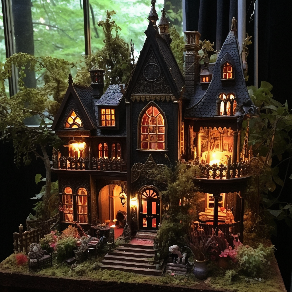 Gothic dollhouse in forest