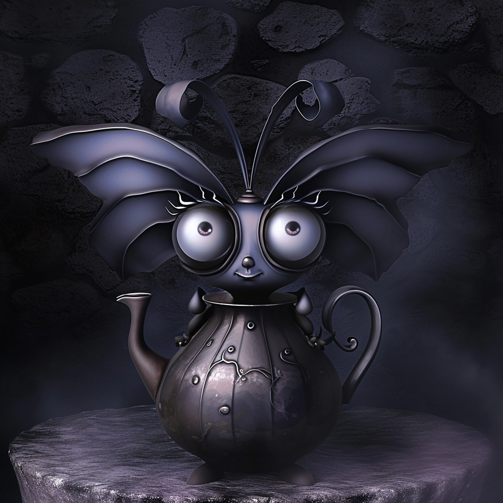 A mesmerizing gothic fairy in a teapot