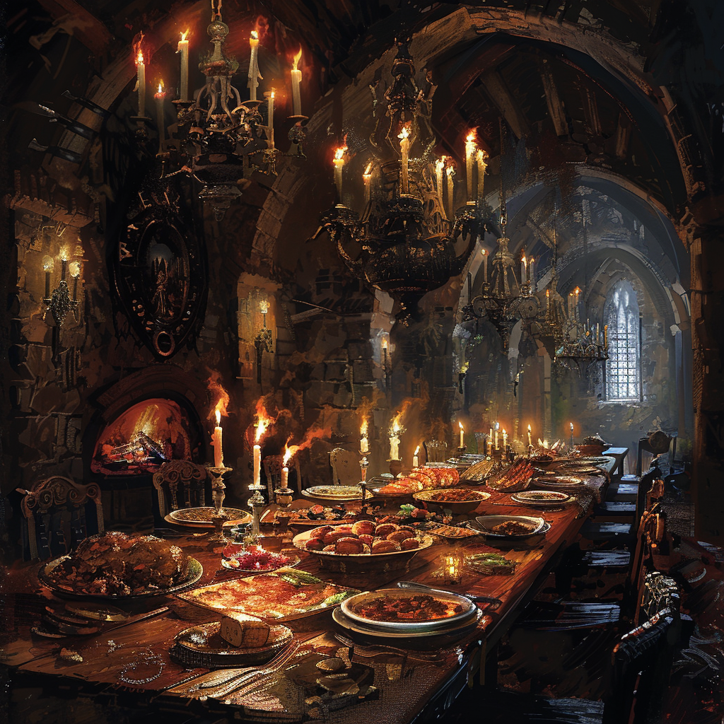 Gothic feast in candle lit setting