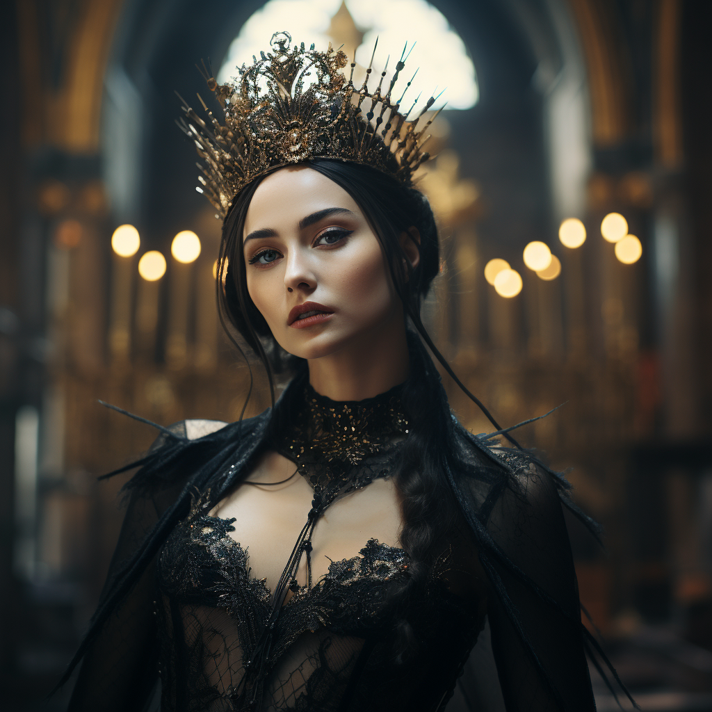 Elegant gothic female vampire in castle